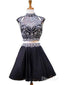 A-line Black Chiffon with Beaded 2 Piece Homecoming Dresses APD2751