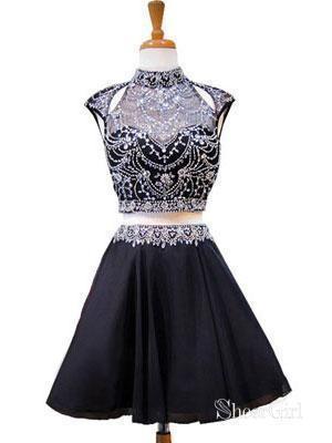 A-line Black Chiffon with Beaded 2 Piece Homecoming Dresses APD2751 SheerGirl A-line Black Chiffon with Beaded 2 Piece Homecoming Dresses APD2751 SheerGirl