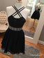 A-line Black Chiffon with Beaded Waistband Homecoming Dresses APD2742