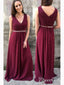 A-line Burgundy Chiffon Prom Dresses,Cheap Long Bridesmaid Dresses APD3205