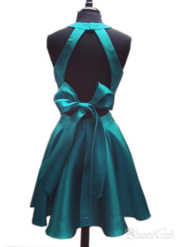 A-line Dark Green Satin Backless 2 Piece Cheap Homecoming Dresses APD2 SheerGirl A-line Dark Green Satin Backless 2 Piece Cheap Homecoming Dresses APD2 SheerGirl
