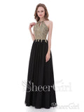 A-line Gold Lace Top Black Long Prom Dresses Formal Dress apd2453-SheerGirl