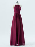 A-line Halter Grape Chiffon Cheap Long Bridesmaid Dresses APD2868-SheerGirl