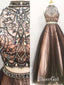 Ohlávka A-line Tyl s vysokým výstřihem z korálků 2dílné dlouhé plesové šaty apd1939