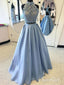 A-line Halter Lace Top Satin Two Piece Long Prom Dresses APD2102