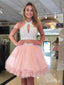 A-line Halter Two Piece Homecoming Dresses Short Prom Dresses APD2737