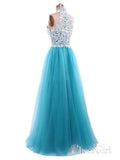 A-line Halter White Lace Blue Tulle Cheap Simple Prom Dresses APD2993-SheerGirl