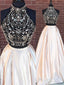 Vestidos de fiesta largos de dos piezas con corpiño con cuentas y cuello alto APD2888 