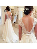 A-line Ivory Chiffon Lace Beach Wedding Dresses with Sleeves adp1405-SheerGirl