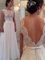 A-line Ivory Chiffon Lace Beach Wedding Dresses with Sleeves adp1405