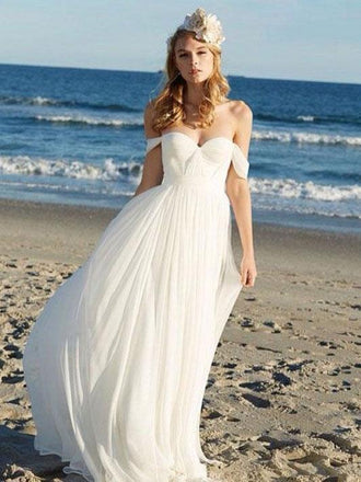 A-line Ivory Chiffon Off the Shoulder Summer Beach Wedding Dresses APD2728-SheerGirl