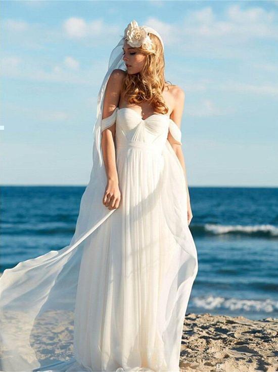 A-line Ivory Chiffon Off the Shoulder Summer Beach Wedding Dresses APD2728-SheerGirl