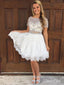 A-line Ivory Lace Shiny Beaded Short Sleeves Homecoming Dresses APD2701
