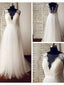 Vestidos de novia de verano con apliques de encaje de tul marfil, línea A, apd2478