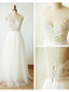 A-line Ivory Tulle with Lace Appliqued Beach Wedding Dresses,apd2221