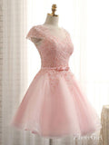 A-line Lace Appliqued Mini Length Homecoming Dresses with Cap Sleeves,apd2668-SheerGirl