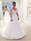 A-line Lace Appliqued Plus Size Wedding Dresses with Long Sleeves SWD0060