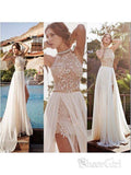 A-line Lace Beach Wedding Dresses with Slit Ivory Backless Sexy Summer Wedding Dresses apd1449-SheerGirl