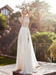 Krajkové plážové svatební šaty A-line s rozparkem Slonovina bez zad Sexy letní svatební šaty apd1449 