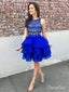 A-line Lace Top Organza Skirt Royal Blue Short Homecoming Dresses APD2713