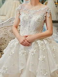 A-line Lace with Flowers Cathedral Train Royal Lace Wedding Dresses APD2817-SheerGirl
