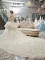 A-line Lace with Flowers Cathedral Train Royal Lace Wedding Dresses APD2817