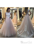 A-line Light Pink Tulle Prom Dresses White Lace Applique Quinceanera Dress APD1997-SheerGirl
