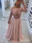 A-line Off the Shoulder Lace Top Chiffon Prom Dresses with Long Sleeves APD2995