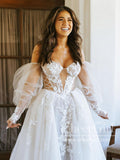 A-line Off the Shoulder Long Sleeves Lace Appliques Bohemian Wedding Dress AWD1918-SheerGirl
