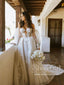 A-line Off the Shoulder Long Sleeves Lace Appliques Bohemian Wedding Dress AWD1918
