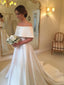 A-line Off the Shoulder Satin Cheap Simple Bridal Wedding Dresses SWD0058
