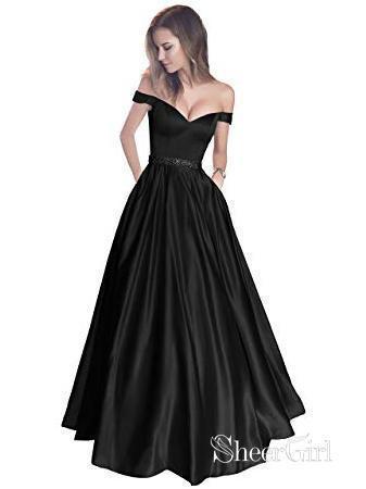 A-line Off the shoulder Long Prom Dresses Cheap Simple Prom Dress APD1918-SheerGirl