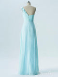 A-line One Shoulder Mint Chiffon Empire Long Bridesmaid Dresses APD2864-SheerGirl