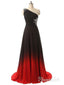 A-line One Shoulder Ombre Formal Dress Chiffon Simple Long Prom Dresses APD2999