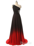 A-line One Shoulder Ombre Formal Dress Chiffon Simple Long Prom Dresses APD2999-SheerGirl