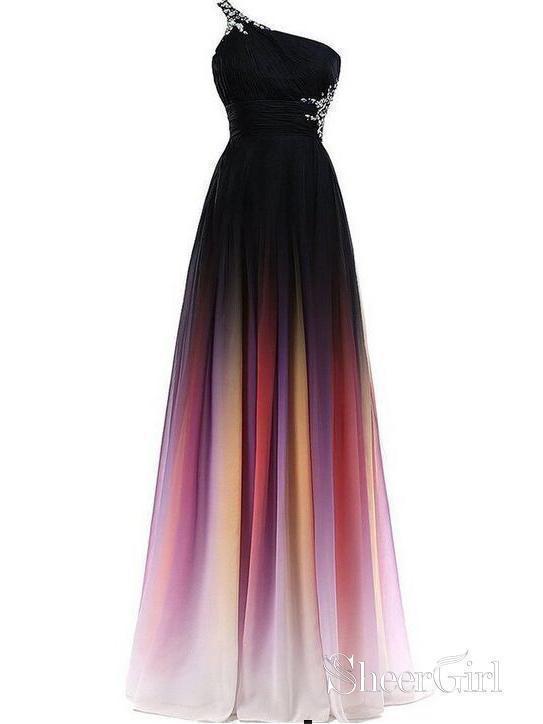 A-line One Shoulder Ombre Formal Dresses Cheap Long Prom Dresses APD2875-SheerGirl