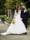 A-line Organza 3/4 Sleeves Wedding Dresses with Sweep Train Bridal Gowns SWD0046-SheerGirl