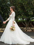 A-line Organza 3/4 Sleeves Wedding Dresses with Sweep Train Bridal Gowns SWD0046-SheerGirl