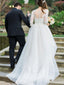 A-line Organza 3/4 Sleeves Wedding Dresses with Sweep Train Bridal Gowns SWD0046