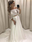 A-line princezna krajkový živůtek 3/4 rukávy dvoudílné jednoduché svatební šaty APD3033 