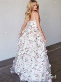 A-line Princess V-neck Floral Prom Dresses Long 3D Appliqued Lace Formal Dresses APD3126-SheerGirl