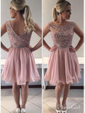 A-line Scoop Neck Beaded Bodice Chiffon Skirt Homecoming Dresses APD2807-SheerGirl