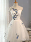 A-line Scoop Neck Ivory Tulle with Embroidery Cheap Homecoming Dresses APD2776