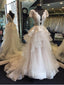 A-line See-through Lace Bodice Chapel Train Tulle Wedding Dresses SWD0015