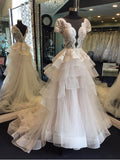 A-line See-through Lace Bodice Chapel Train Tulle Wedding Dresses SWD0015-SheerGirl