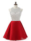 A-line Silver Beaded Top Red Satin Halter Homecoming Dresses APD2757