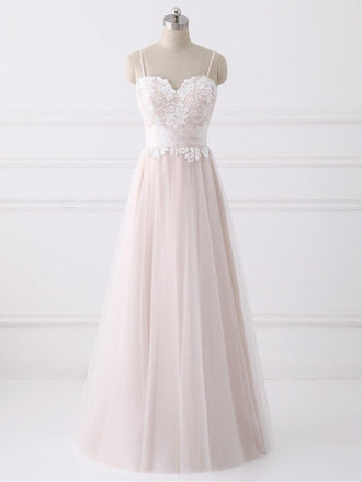 A-line Spaghetti Strap Sweetheart Neck Lace Cheap Wedding Dresses SWD0034-SheerGirl