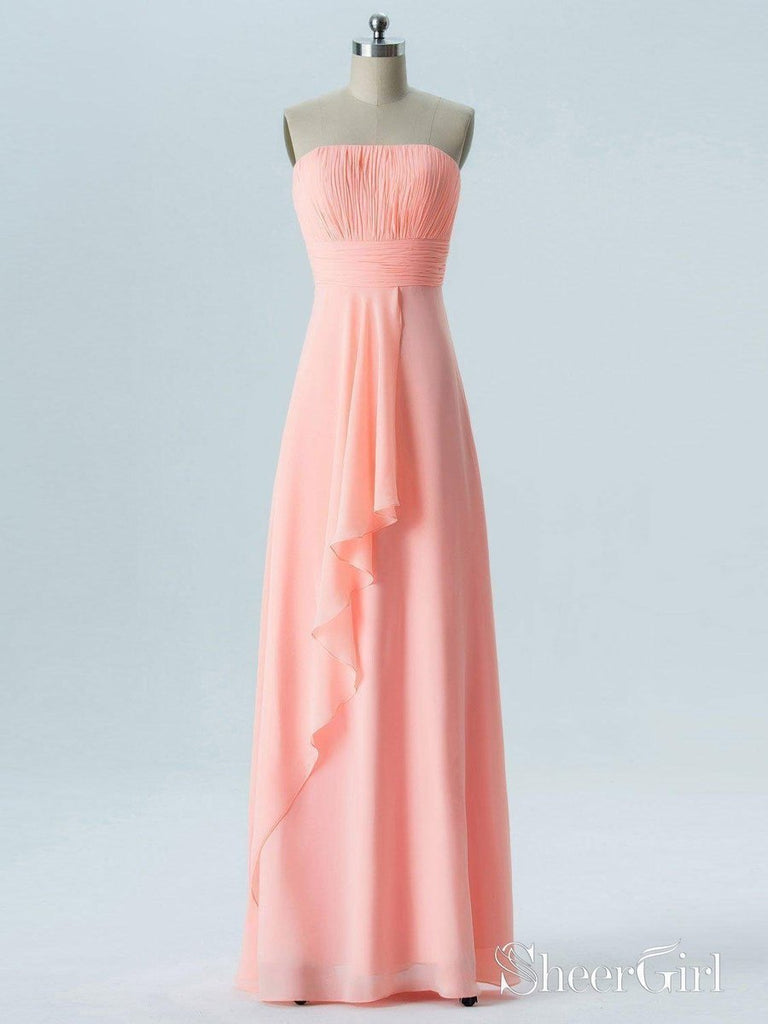 A-line Strapless Chiffon Long Wedding Party Bridesmaid Dresses APD2863 A-line Strapless Chiffon Long Wedding Party Bridesmaid Dresses APD2863