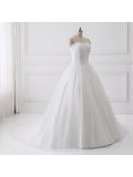 A-line Strapless Lace Bodice Tulle Simple Wedding Dresses with Chapel Train SWD0017-SheerGirl