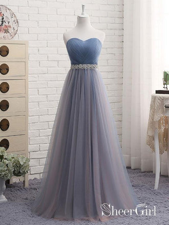 A-line Strapless Sweetheart Cheap Long Prom Dresses with a Sash APD2839-SheerGirl